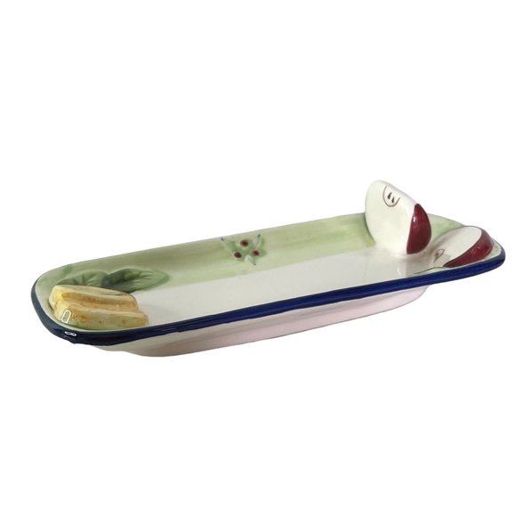 Butter Serving Dish Apples Lemons Ceramic 3D Fruit WLC China 7" x 3.25" - Picture 1 of 5